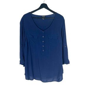 Torrid Dark Blue Henley Scoop Neck Long Roll Tab Sleeve Top 2